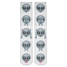 2017 Winter White Long Casual Fitness Harajuku Cotton Print Alien 3D Emoji Socks Women