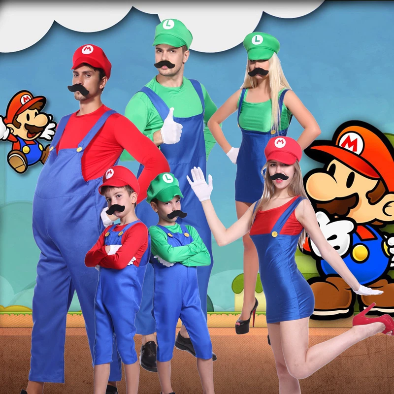 Взрослые и дети Super Mario Bros Косплей Костюм набор детей вечерние Хэллоуин Вечеринка