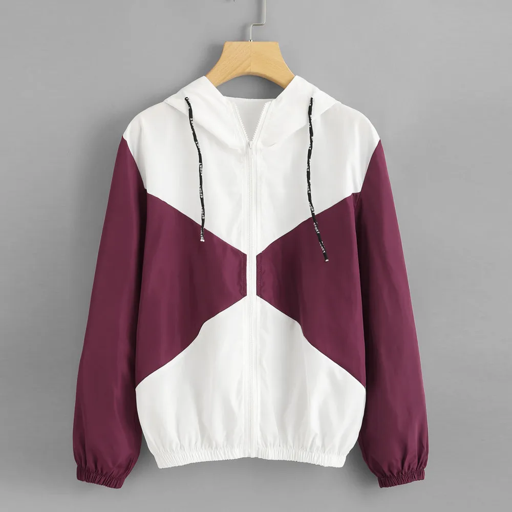 Jackets Women 2018 Autumn New Fashion Jacket Womens Long Sleeve Patchwork Hooded Windbreaker Coat Female Jacket Outwear Tops 30