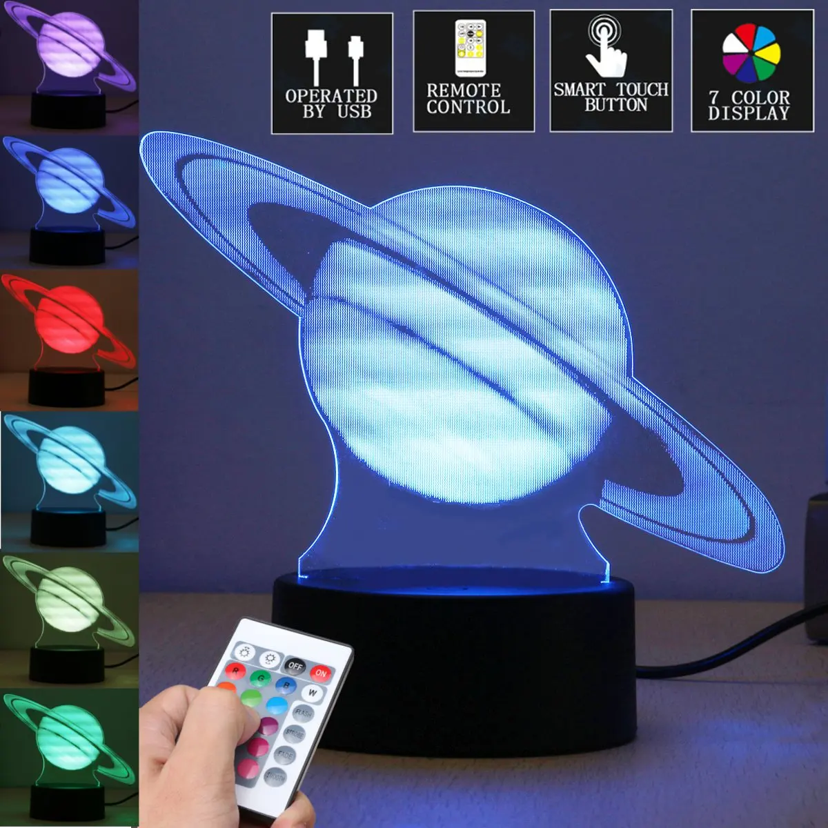 

3D Illusion Acrylic Visual Planet LED Table Calming Night Light 7 Color Changing Touchs Switch Novelty Lamp Christmas Home Decor