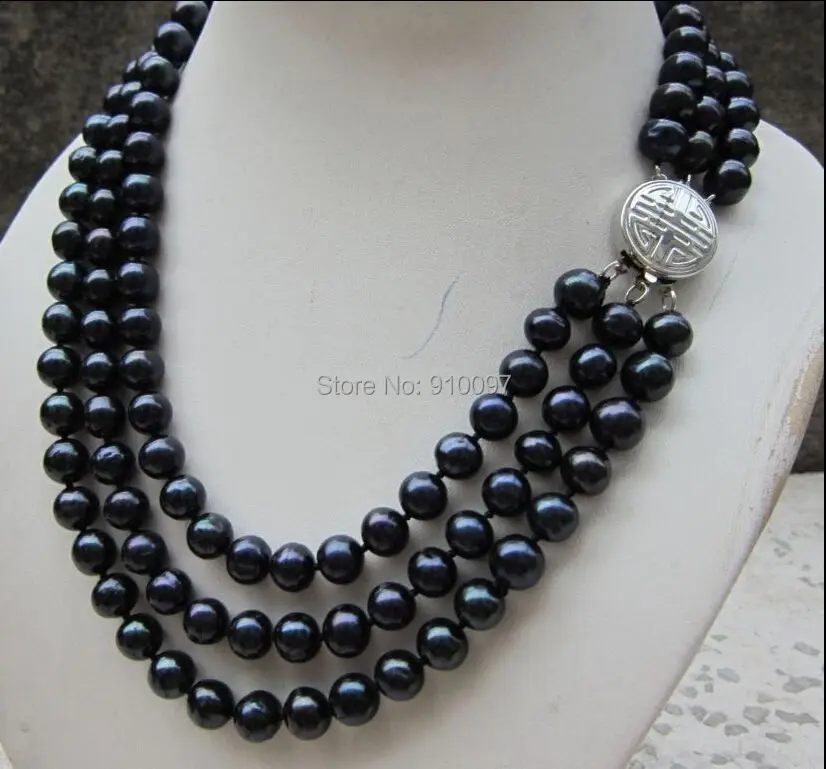 

LHX54013>>>REAL BEAUTIFUL 3 ROW 9 MM AAA SOUTH SEA BLACK PEARL NECKLACE 17-20