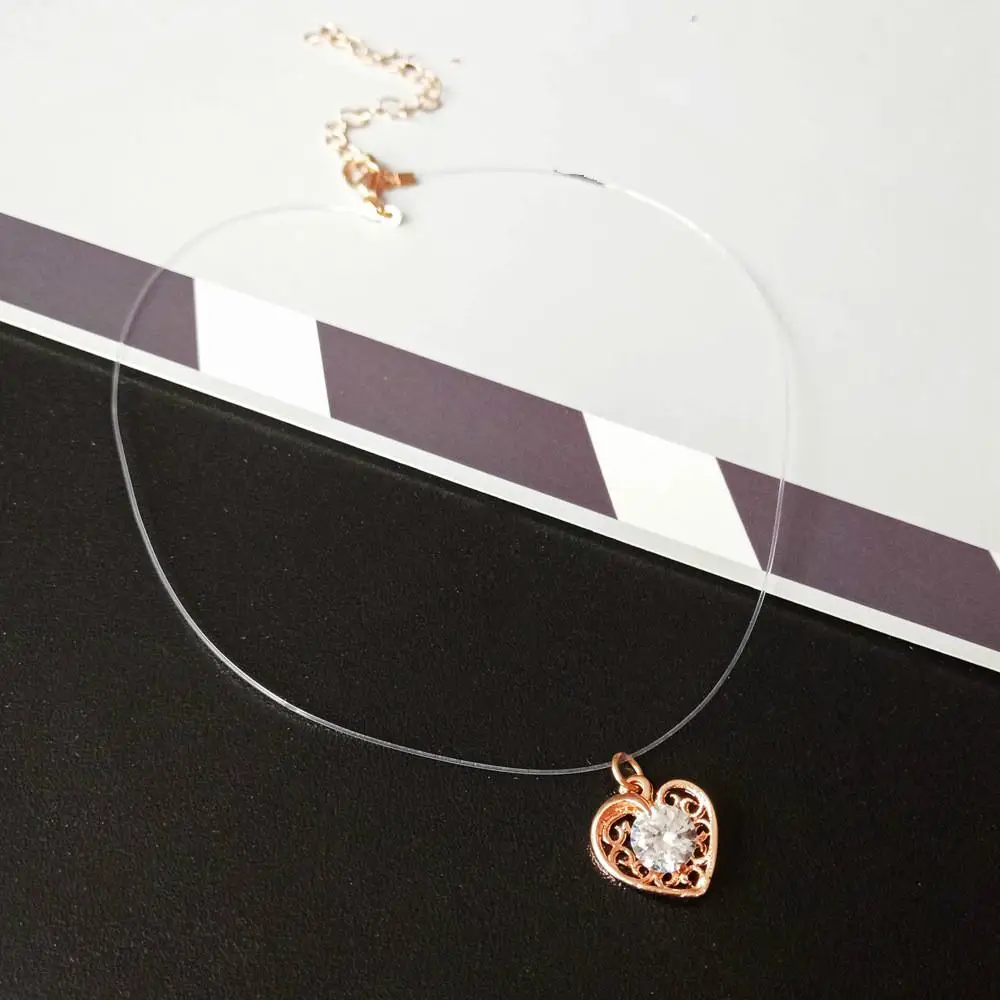 

Korean Love Heart shaped Pendant Invisible Creative Transparent Fish Line Necklace