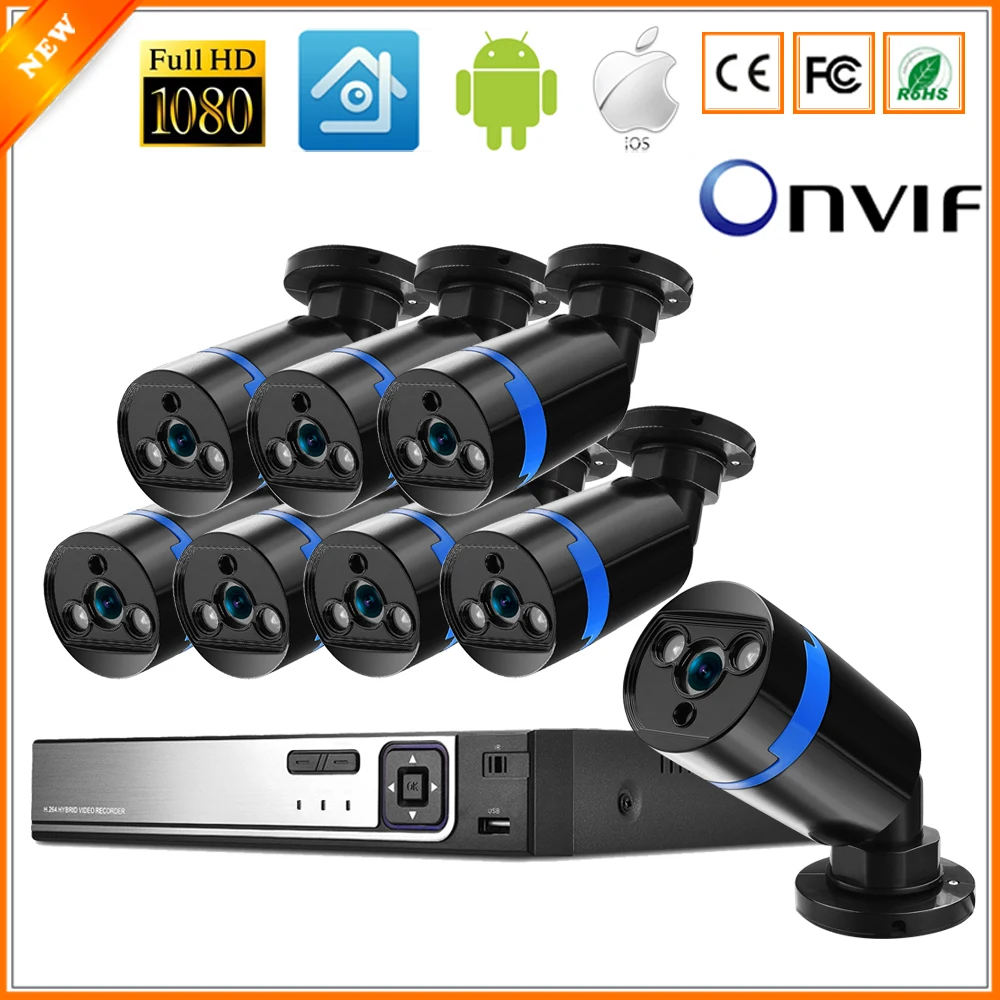 

IEEE802.3af 48V 8 Channel PoE Kit Surveillance System PoE Camera 1080P CCTV System 8PCS 1080P PoE IP Camera + 1PCS 8CH PoE NVR