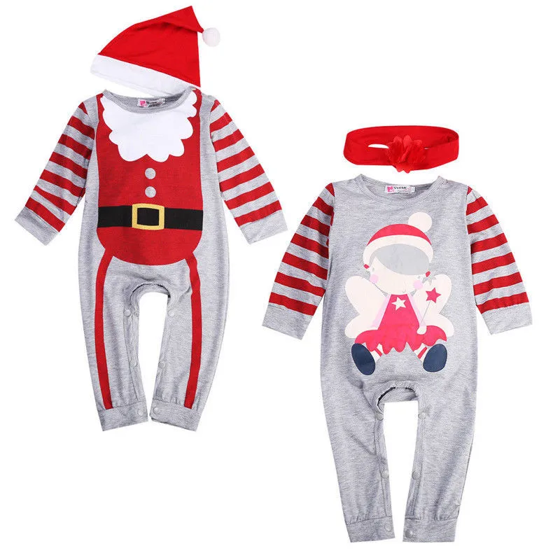 2 Pcs Newborn Baby boys Girls Xmas Santa Claus Rompers Infant Babies Kid Cute Christmas Romper+hat/headband Outfits Kids Clothes | Детская