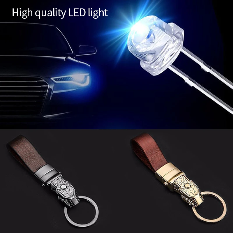 Car Keychain LED Light Key Rings Hanging Pendant Leopard Head For Motorcycle Men Women Key Chain Holder Gift on Auto Accessories