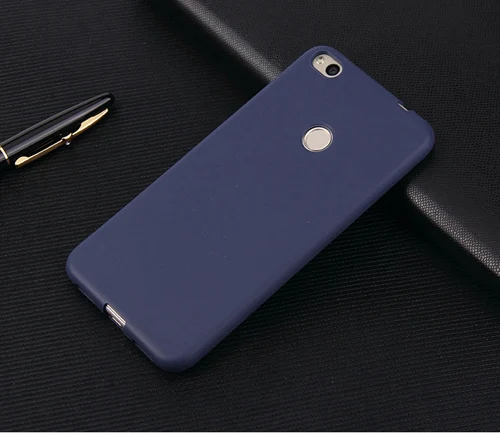 P9 lite прозрачный TPU и матовые однотонные чехол для Huawei P9 lite задняя крышка защищает кожу силиконовый чехол 10 шт./лот - Цвет: Синий