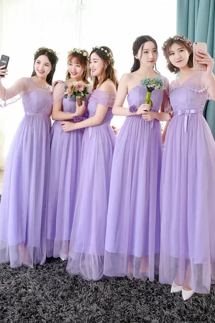 Long Bridesmaid Dress Light Blue Champagne Gray Pink Purple Bride