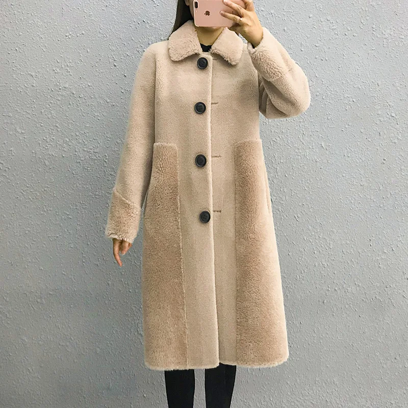AYUNSUE, шуба из настоящей овчины,, зимняя куртка для женщин, Натуральная шерсть, пальто и куртки для женщин, Корейская верхняя одежда, Abrigo Mujer MY - Цвет: camel