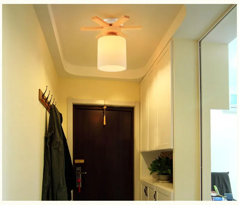 Современные деревянные Стекло E27 светодиодный потолок света белого металла коридор света Кухня Дерево лампы Малый поверхностного монтажа