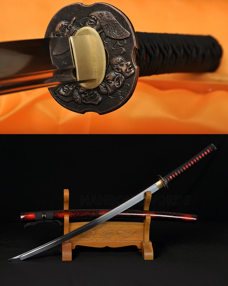 

1060 Carbon Steel Handmade Katana Japanese Samurai Full Tang Sword Alloy Head Tsuba Oil Quenched Sharp Customized Blade 41