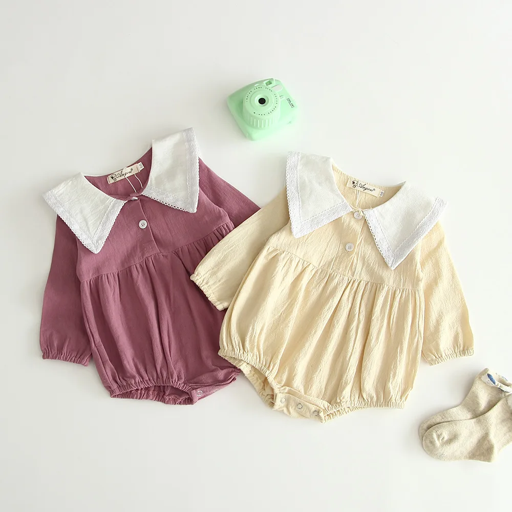 Новое поступление осенних детских комбинезонов для девочек; милая одежда для малышей в Корейском стиле; боди; комбинезоны с длинными рукавами; воротник моряка