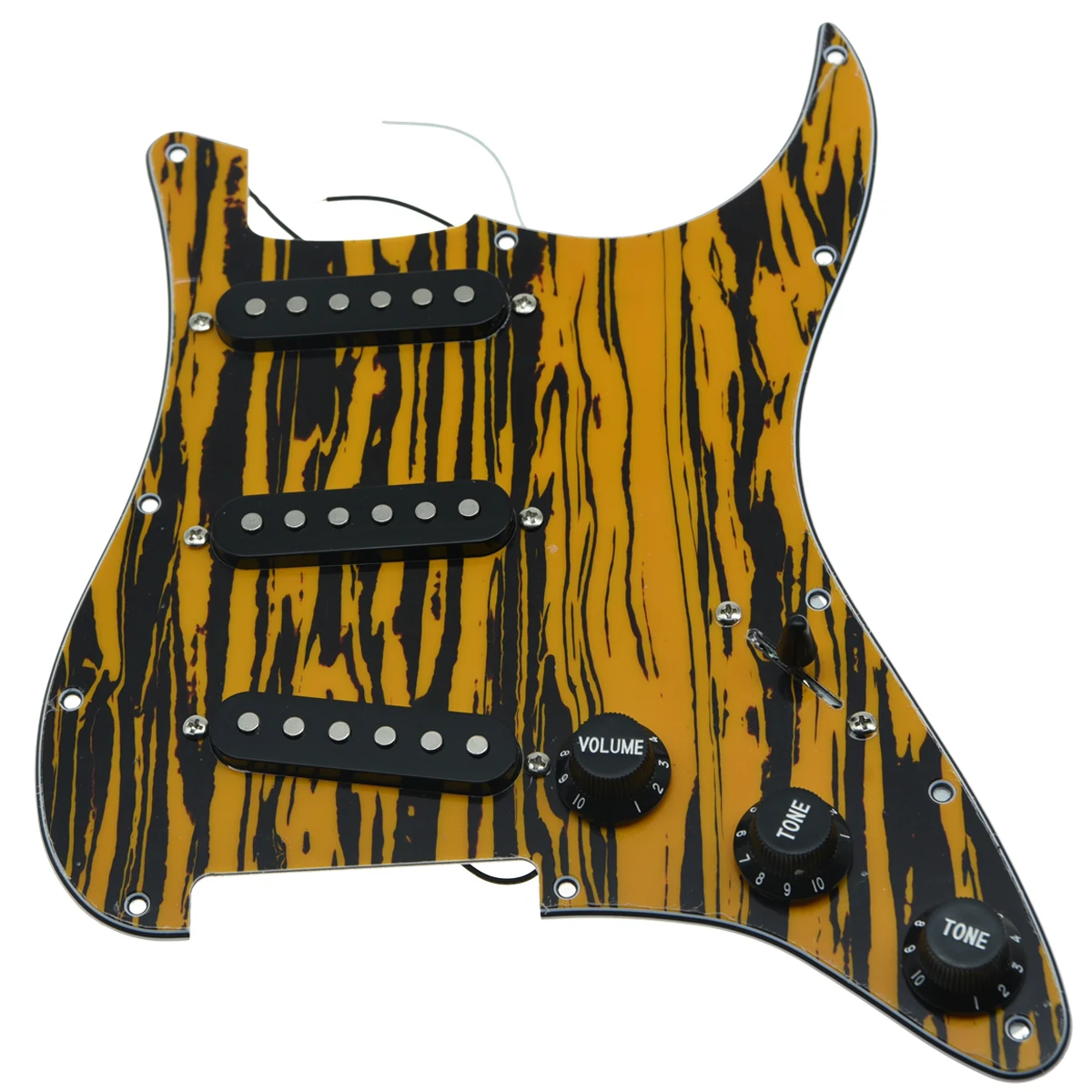 KAISH различные пользовательские Strat Pickguard Prewired ST SSS Pickguard с керамическими звукоснимателями подходит для Fender загруженный Pickguard - Цвет: Yellow Stripe-BK