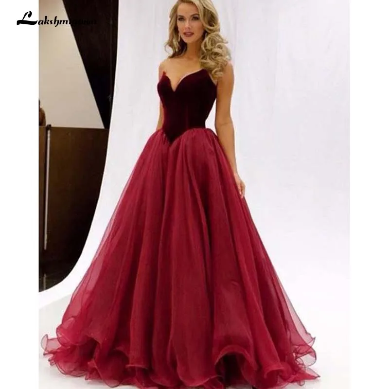 

Simple Long Red Tulle Sweetheart Ball Gown Prom Dress Long Burgundy Prom Gown robe de soiree longue