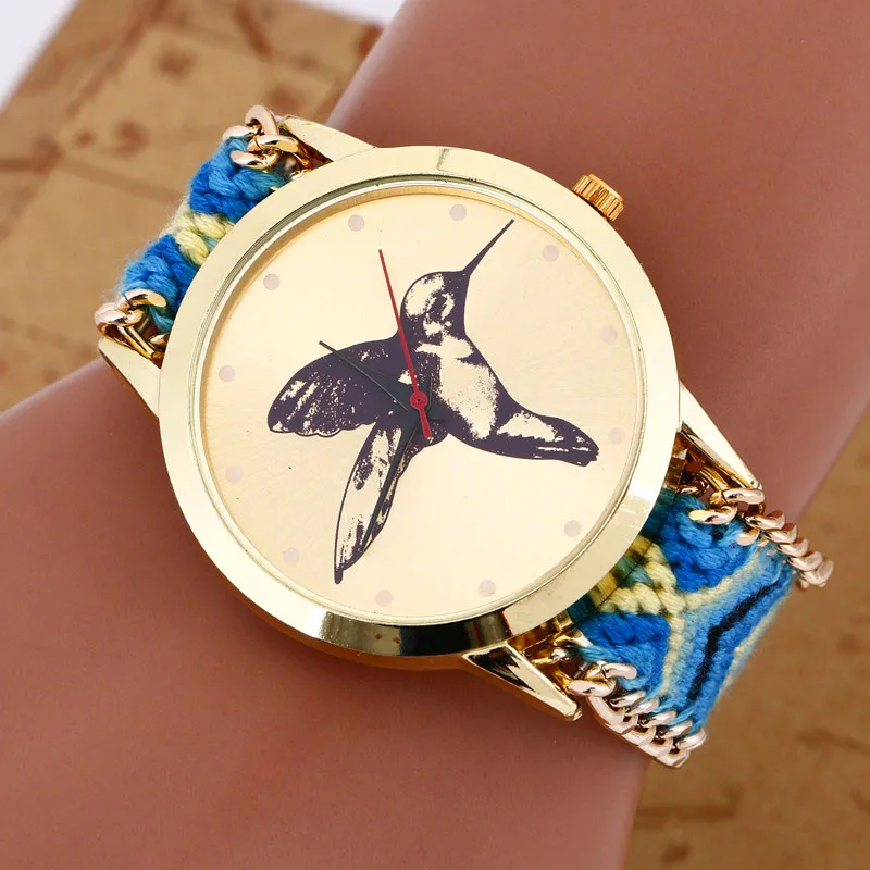 Relogio Feminino Women Knitted Braided Rope Band Bracelet Cuckoo