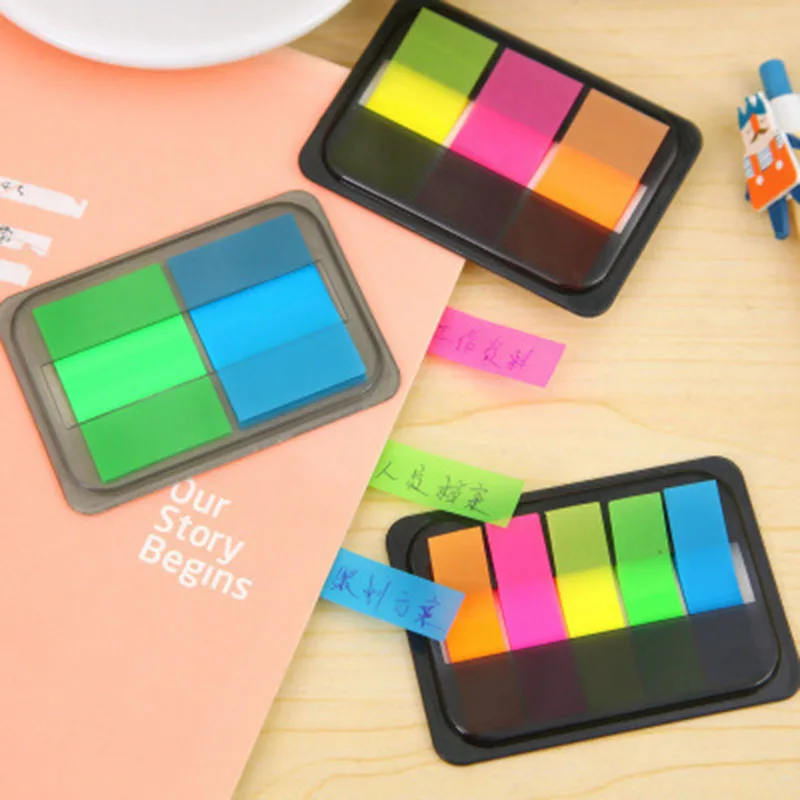 

3 Size Fluorescence Color Note Pad PET Book Mark Sticky Note Office Home School Memo Pad Color Label Paste Self Sticker Messager