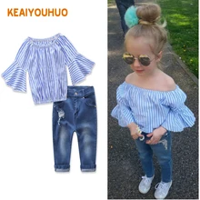 Baby Girls Clothing Set kid fashion jeans pants+Dovetail t-shirt Children Clothes Set for girl Kids Outfits Clothes 2-7 Years