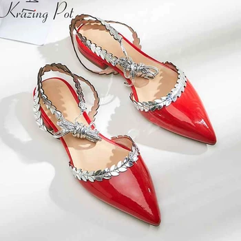 

Krazing pot hot saling genuine leather summer shallow ankle lace up superstar European elegant red color low heels pumps l9f2