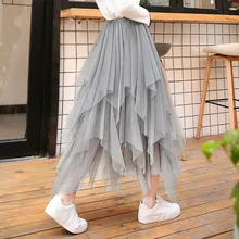 Модная фатиновая юбка для женщин, асимметричная эластичная юбка с высокой талией, длинная юбка-пачка в стиле Харадзюку, женская юбка, плиссированная юбка, Faldas Saias