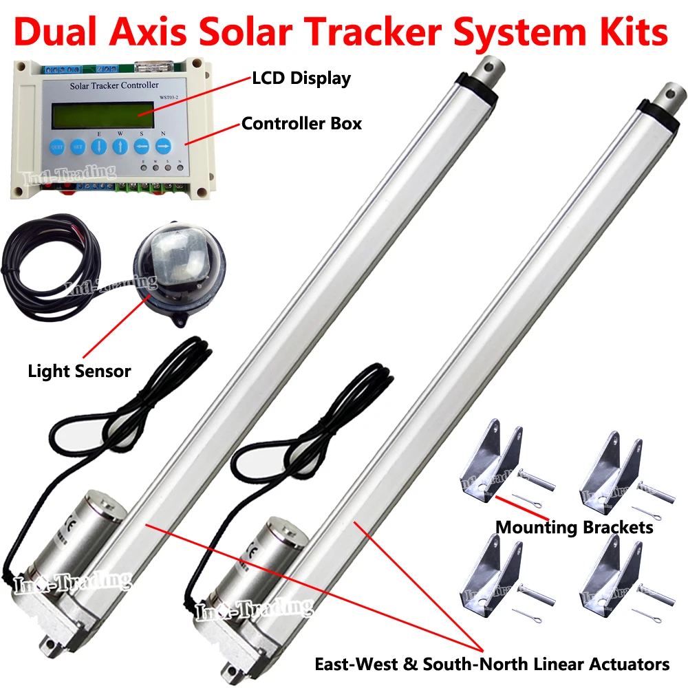 

LCD Dual Axis Solar Panel Tracking Tracker Kits W/ 16" Linear Actuator 330lbs DC Motor W/ Controller W/ Light Sensor W/ Brackets