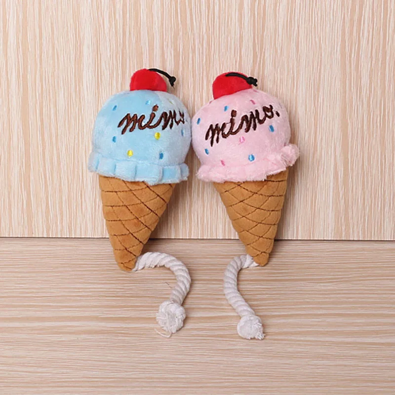 2pcs Cute Ice Cream Plush Training Chew Squeaky Dog Toys Sound Toys for