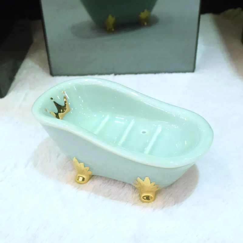 European Ceramic Small Bath Soap Box Drain Soap Tray for Bathroom Hotel Restaurant Soap Dish Holder Originality Wedding Gifts