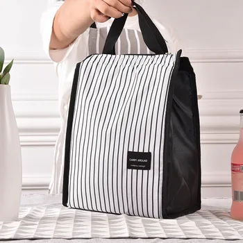 

Black White Stripes Food Picnic Cooler Box Portable Thermal Lunch Bags for Women Kids Men Insulated Tote Bag Storage Container