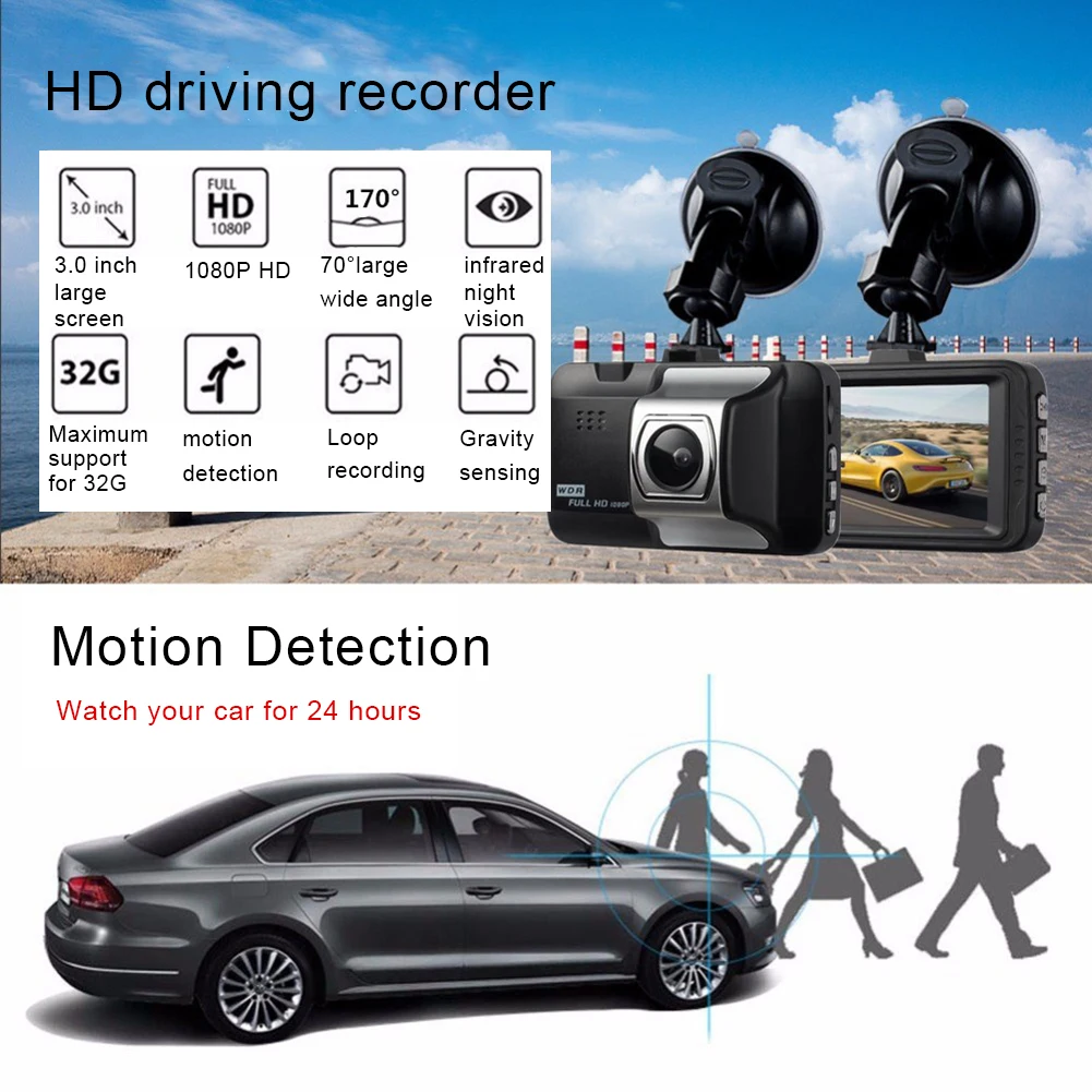 Dash Cam Car 1080P 3" HD 1080P Car Camera Driving Recorder 170 Wide Angle Dashboard Camera Car DVR Vehicle Dash Camera G-Sensor