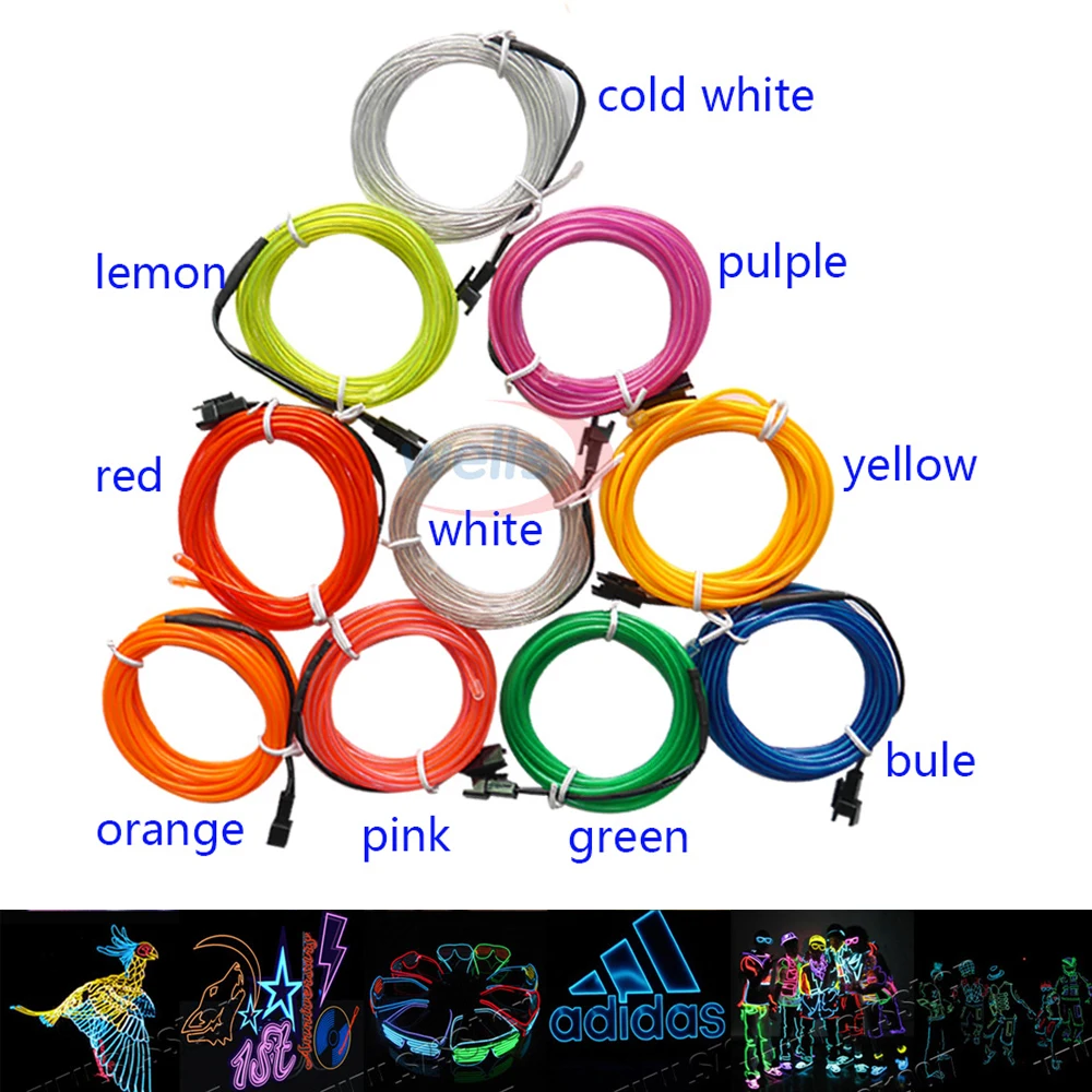 cheap 1m 2m 3m 5M Flexible Neon Light Glow EL Wire Rope tape Cable Strip LED Neon Lights Shoes Clothing Car decorative ribbon lamp 3V