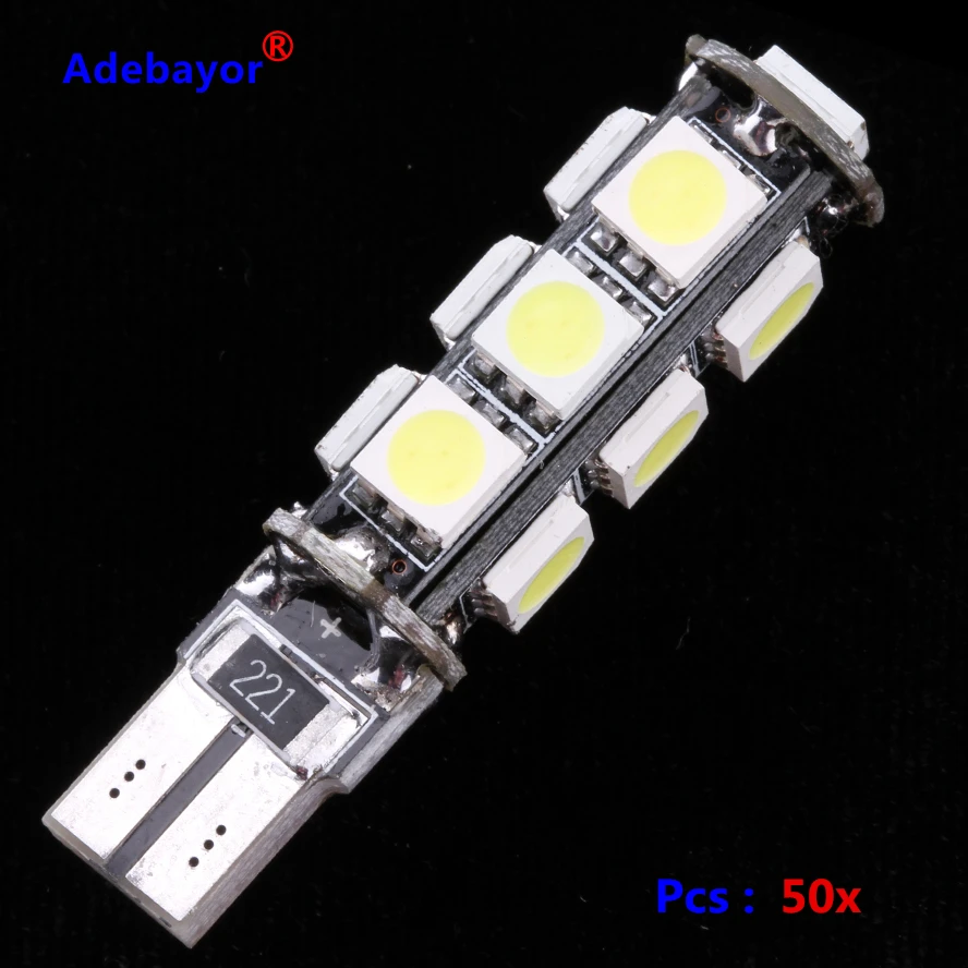 

50 pcs T10 13 SMD 5050 led Bulb CANBUS Error Free Interior Car 194 W5W 13 LED Wedge Side Light Lamp white blue red pink ice blue