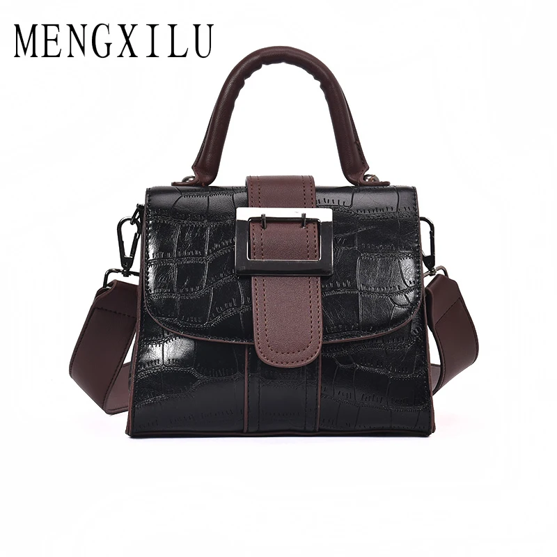 

MENGXILU Fashion PU leather Handbag Ladies Crocodile Pattern Shoulder Bag Patchwork Handbags Women Famous Brands Women bag