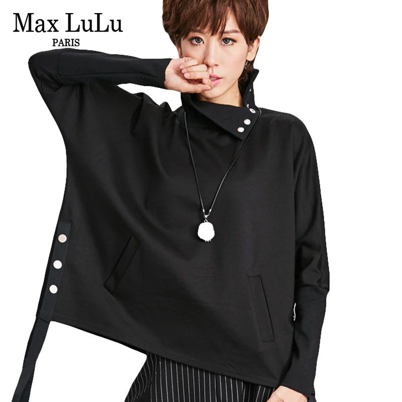 Max LuLu, Модный корейский бренд, для девушек, панк, короткий топ, тройники, Женская водолазка, футболки, осень, Bts, футболка, винтажная, женская, черная футболка - Цвет: black