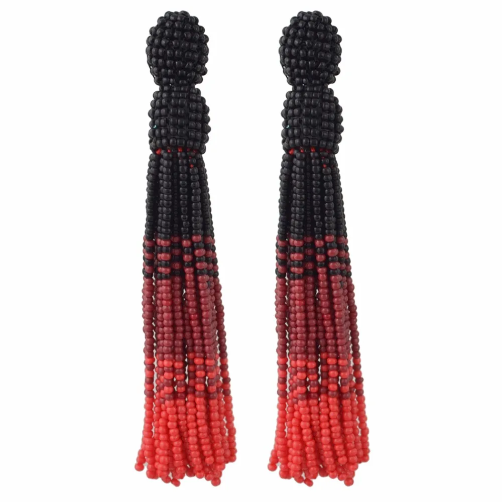 Boho Handmade Colorful Seed Beads Earrings For Women Wedding Ethnic Big Beaded Long Tassel Drop Earrings Statement Jewelry Gifts