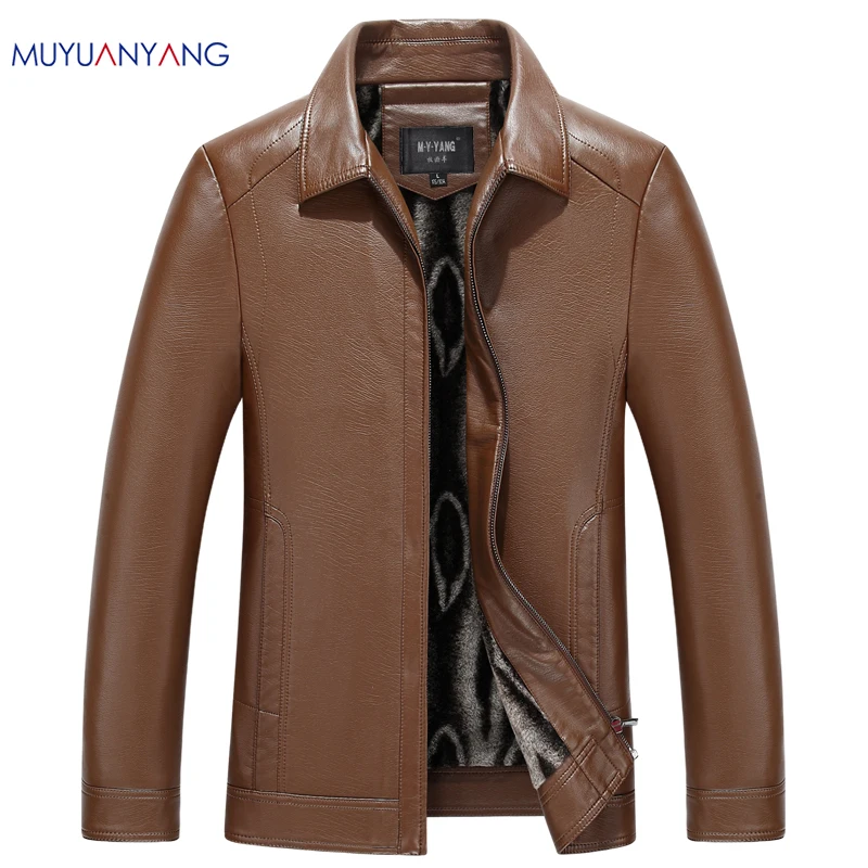 

Mu Yuan Yang Mens Leather Jackets Brand-Clothing Turn-down Collar Mens Casual PU Jackets Thicken Faux Leather Plus Size XXL XXX