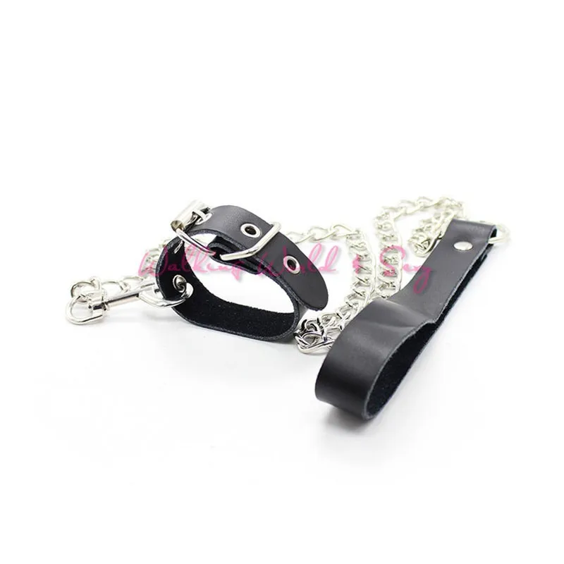 Genuine Leather Cock Ring With Chain Lash Set Fetish Male Chastity Belt Device Leather Penis Ring Delayed Sex Toys For Men (1)