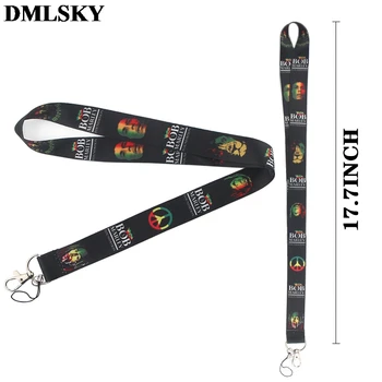 

24pcs/lot DMLSKY Bob Marley Lanyard Keychain for keys Badge ID Mobile Phone Key rings Women Neck Straps Accessories M3667
