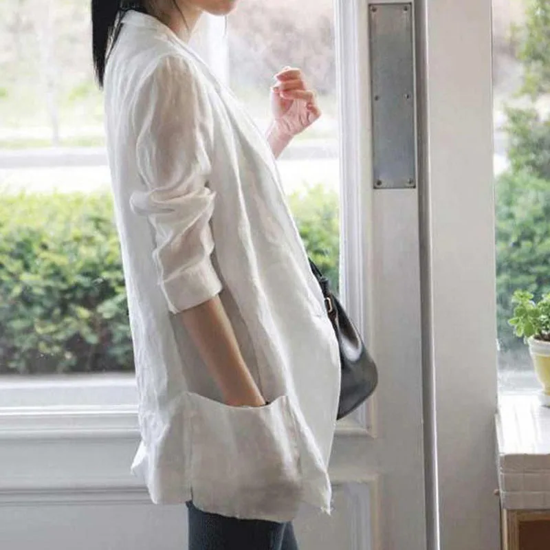 Spring Women Suit Coat 2018 New Loose Autumn Casual Cotton Small Suit Fashion Solid Color Slim Small Suit Coat Female Holiday 34