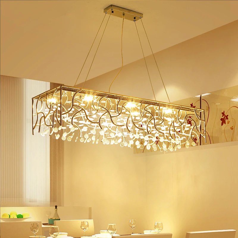 

Modern LED crystal chandelier restaurant hanging lights living room fixtures Nordic long suspended lighting dining pendant lamps