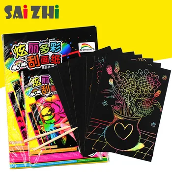 

Saizhi 16K 10 Pcs/Pack Color Scratch Note Toy Scraping Paper Painting Drawing DIY Toy Scraping Card Graffiti Toy Z3140
