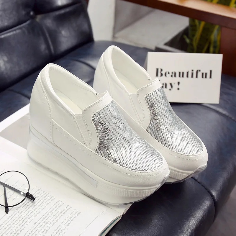 

2018 autumn new fashion simple sequins platform casual shoes women trend comfortable breathable flat shoes.