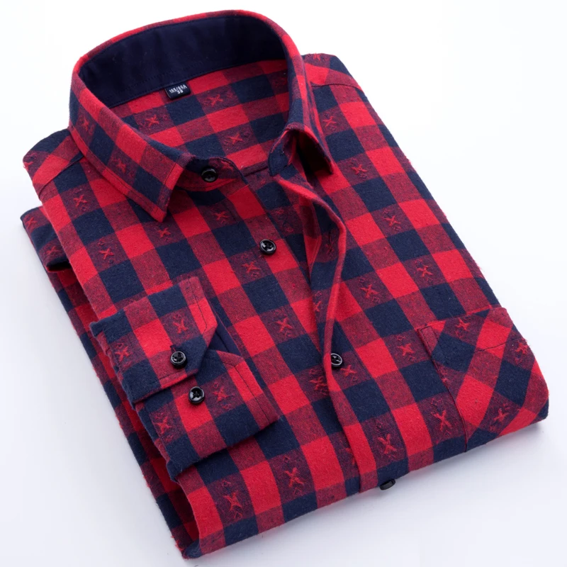 Goede Heren Stijlvolle Lange Mouwen Plaid Print Geborsteld Jurk Shirt met Borstzak Slim fit Gedragen in Comfortabele Casual Flanellen Shirts