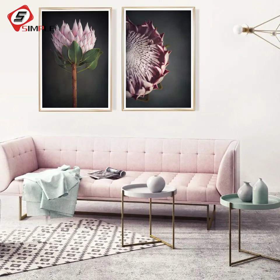 

Nordic Flower Photography Art Prints Pink Protea Poster Modern Floral Canvas Painting Modern Decor Wall Pictures For Living Room