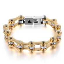 Золотой браслет Femal байкер велосипед мотоцикл цепь браслеты для мужчин и женщин 316L из нержавеющей стали блестящие хрустальные велосипедные украшения