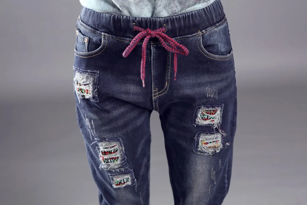 Новые зимние женские вельветовые джинсы-шаровары с дырками для девочек, флисовые джинсовые штаны со средней талией Прямые брюки, большие размеры 26-40