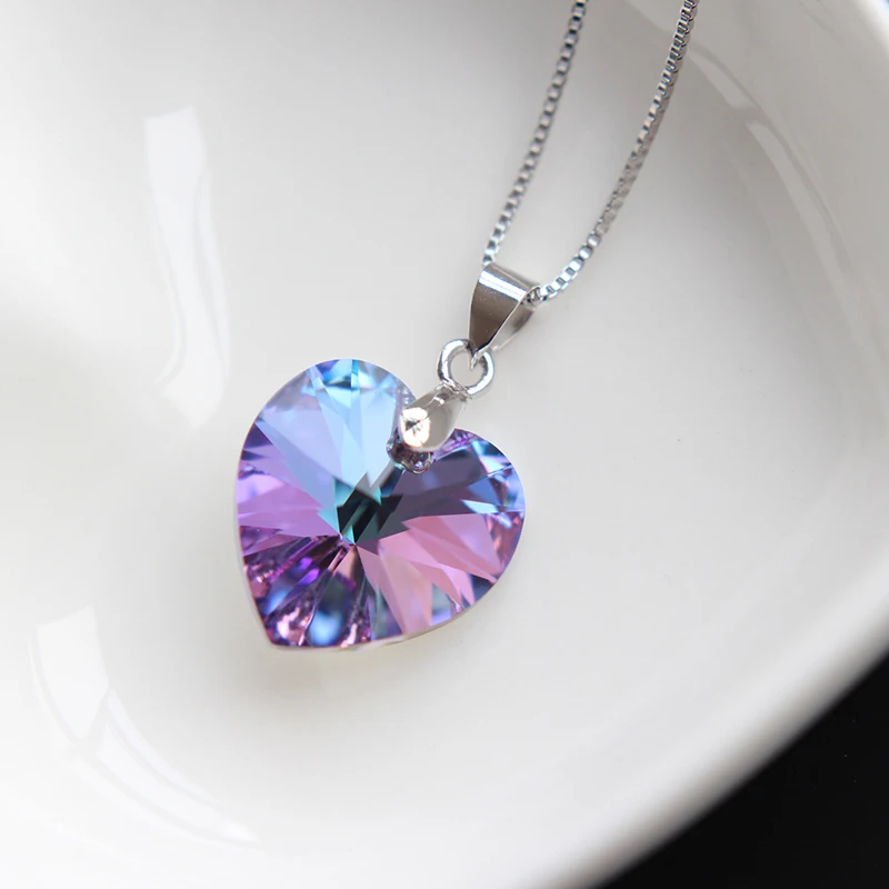 BeBella 1,8 см хрустальное ожерелье с подвеской в виде сердца с кристаллами от Swarovski, тонкая цепочка для женщин и девушек, модное ювелирное изделие, подарок