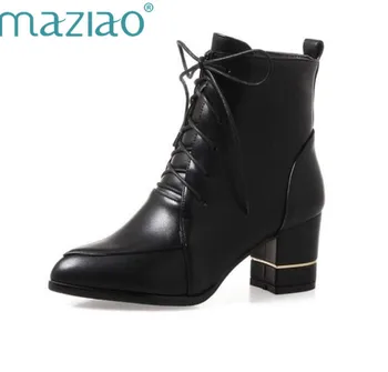

MAZIAO 2018 Hot Sale New Arrive Women Boots Pointed Toe Lace Up Ladies Boots Black Red Gray Winter Keep Warm Ankle Boots