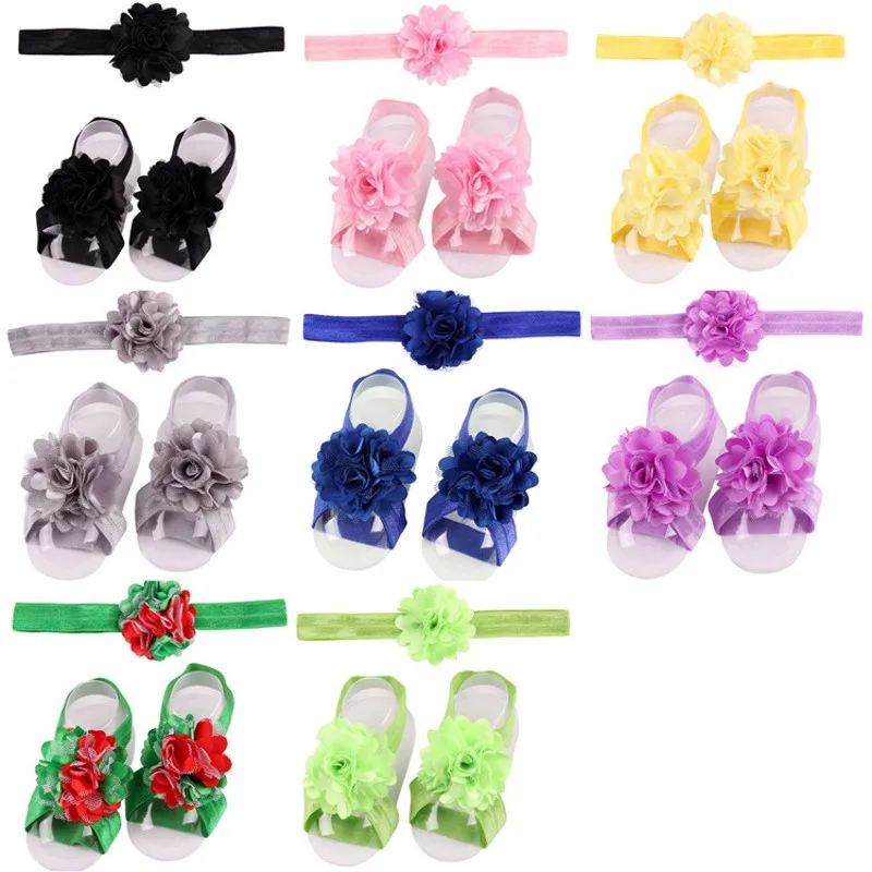 

3pcs Outdoor Feet Earthing Beach Pool Anklet Baby Barefoot Sandals Baby Foot accessories Photo prop Lace Sandals headband sets
