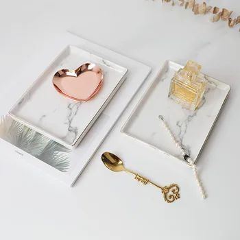 

Ceramic Marble Storage Tray Gold Plating Porcelain Jewelry Food Fruit Breakfast Oval Plate Office Desk Storage Trays Organizer