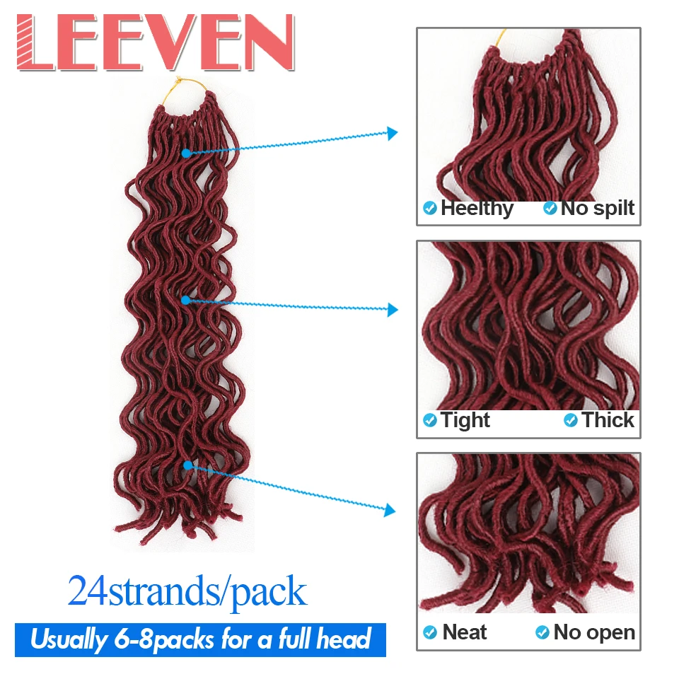 Leeven 20 дюймов 100 г 24 корни крючком оплетка волнистые Faux locs волосы синтетические мягкие Dread плетение волос