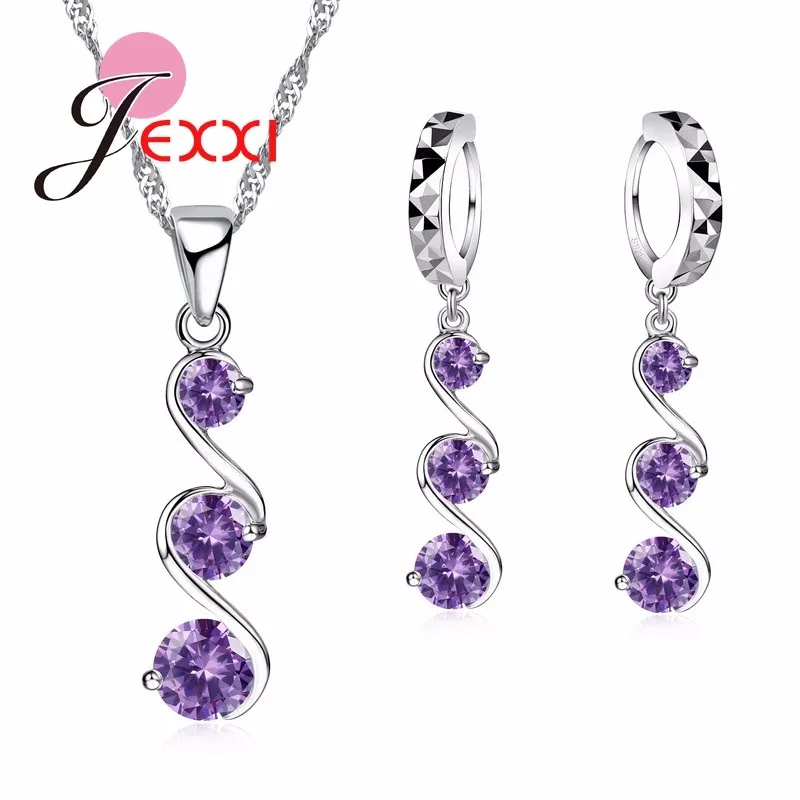 

Giemi Pretty Women Romantic Double S Design Jewelry Set 925 Sterling Silver Necklace Earring 3 Colors Fashion Pendant Sets