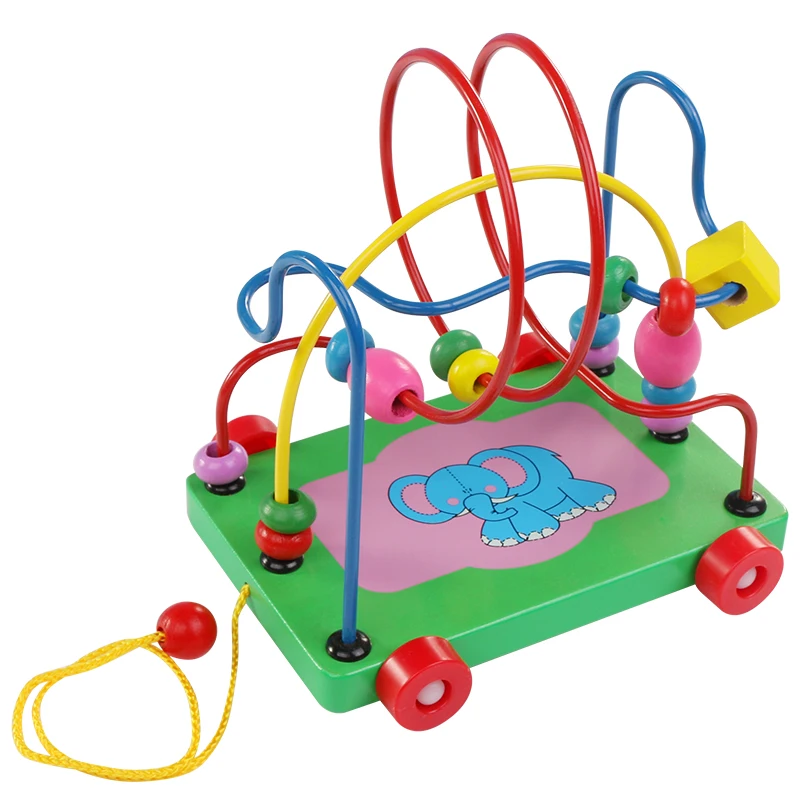 

Logwood Baby Wooden Toys Cartoon Elephant trailer Color beads Educational toys for children girls boys Gift